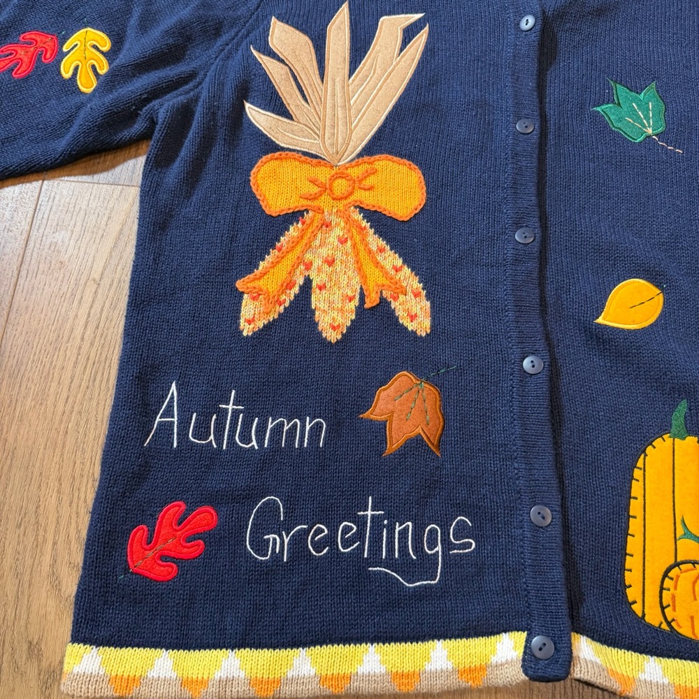 Vintage Y2K Fall Cardigan Fall Leaf Sweater Halloween Sweater Embroidered Leaves - Picture 5 of 17